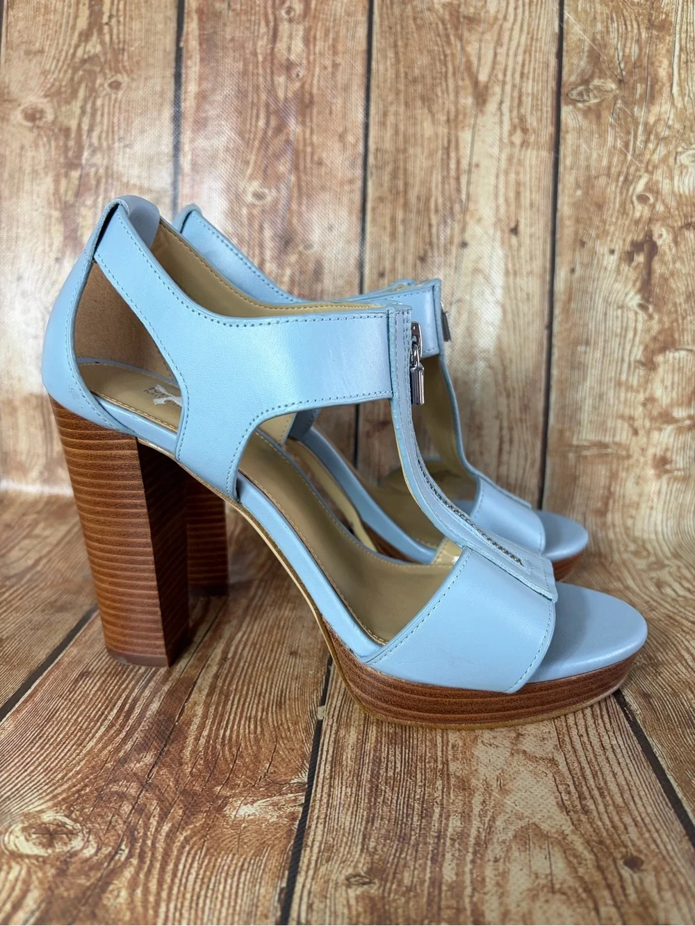 Michael Kors light blue block heel sandals size 6